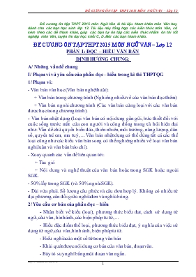 Đề cương ôn tập THPT 2015 môn Ngữ văn  Lớp 12